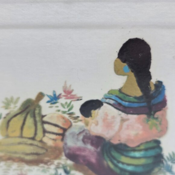 Vintage Original Indigenous Art Scene Mother Child Signed Numbered Matted Framed - Picture 4 of 9